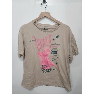 David Bowie Lets Dance Graphic T-Shirt Tan Pink Cotton Short Sleeve Large